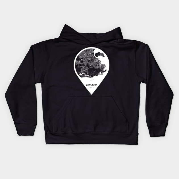 Rio de Janeiro, Brazil City Map - Travel Pin Kids Hoodie by deMAP Studio